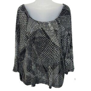 J.R. Nites Woman Black Silver Glittery Scoop Neck Tunic SZ 18W